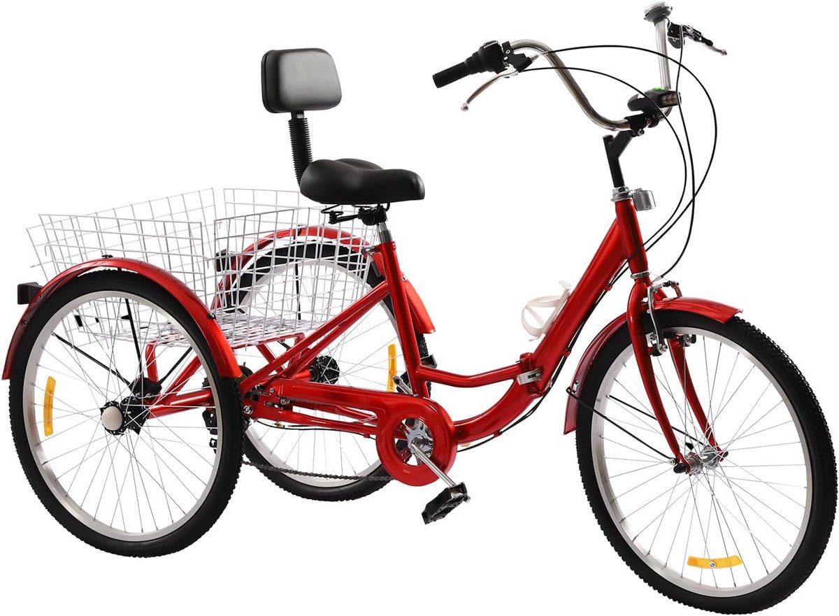 Opvouwbare Volwassen Driewieler 24 Inch met 7 Versnellingen en Grote Boodschappenmand