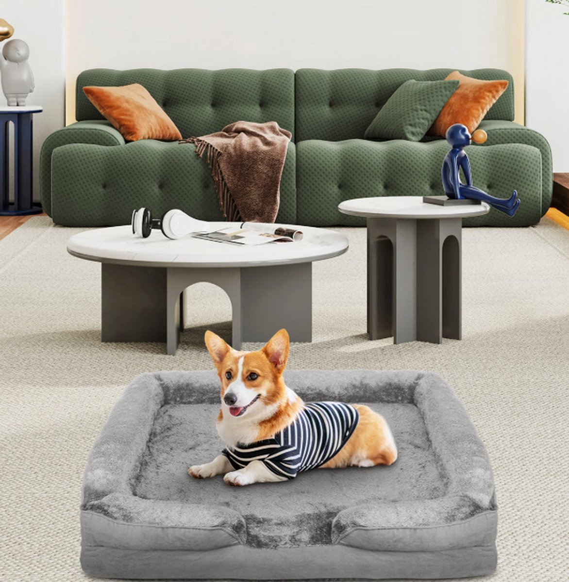 Groot U-Vormig Hondenbed – Zacht & Comfortabel met Pluche Vulling | 106×80×20 cm – Grijs thumbnail 5