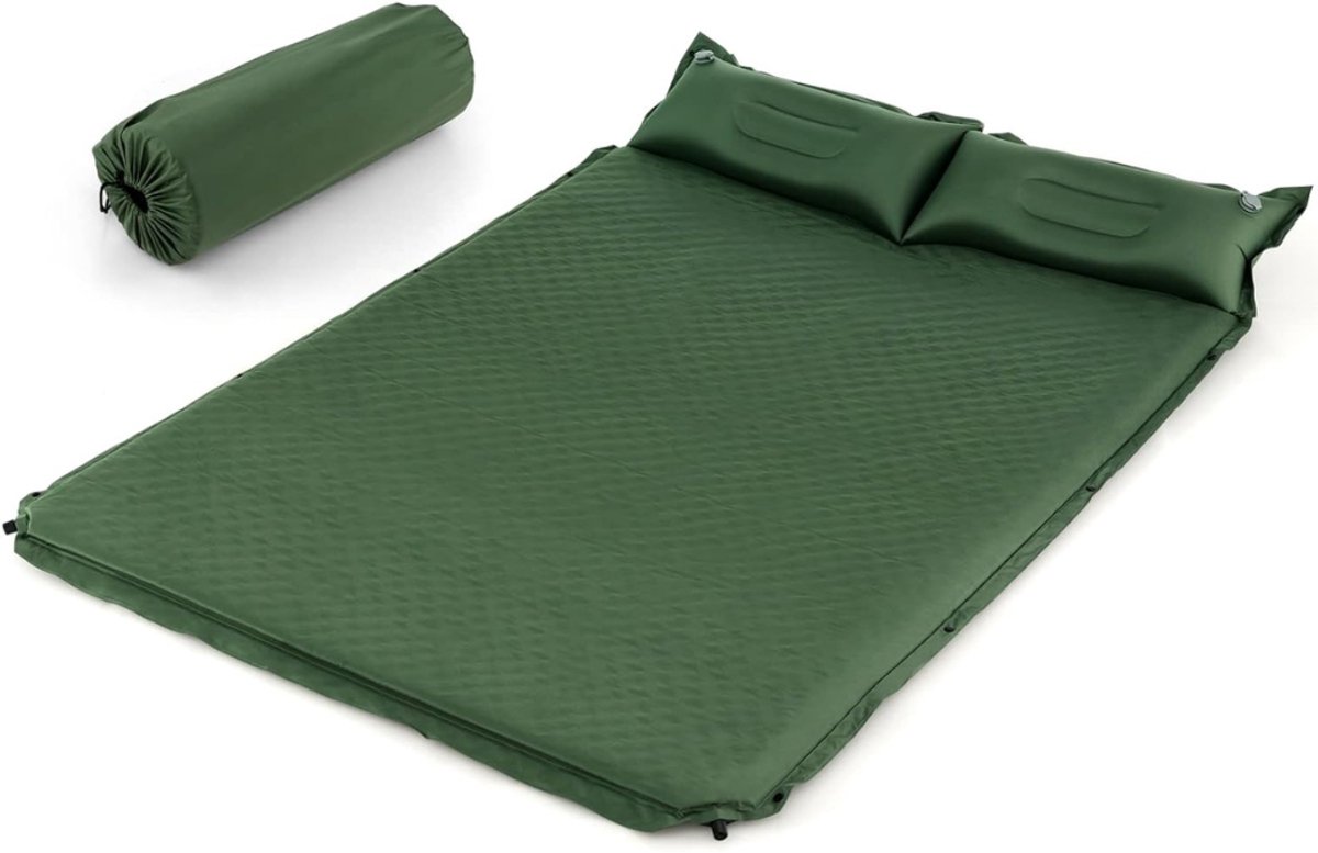 Aurixi® Veldbed 2 Personen - Veldbed - Veldbed met Matras - Groen - 185cm x 130cm x 3cm