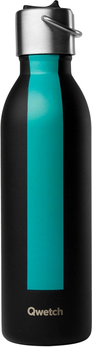 Isolatie Drinkfles Zwart 600 ml - Thermosfles met Sportdop - 24u Koud, 12u Warm