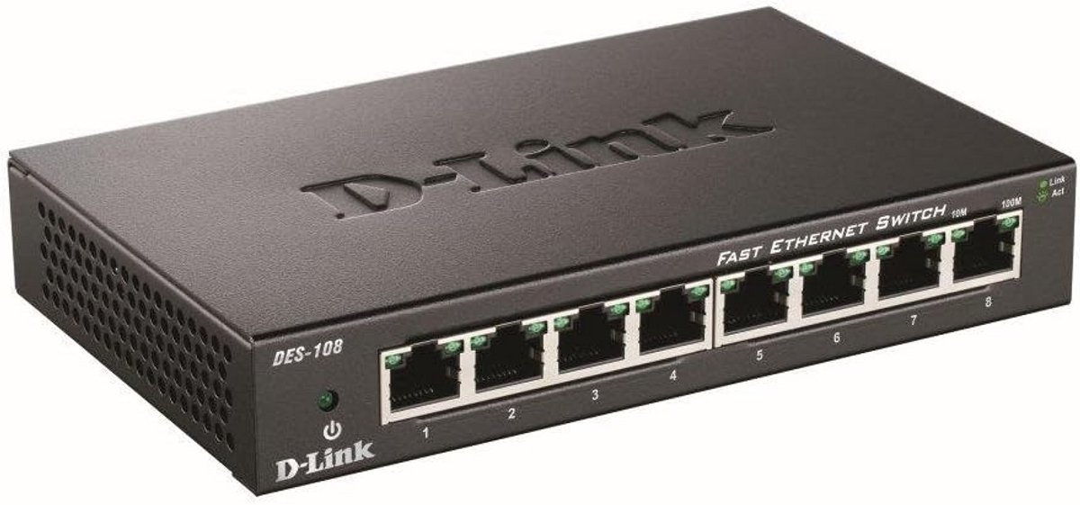 Netwerkswitch 8 poorten 10/100 Mbps metaal voor SOHO
