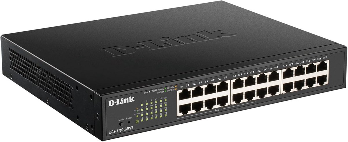 24-poorts Gigabit PoE Smart Managed Switch met 12 PoE-poorten, 100W, 802.3af/at, VLAN, Layer 2, QoS, 802.3az EEE