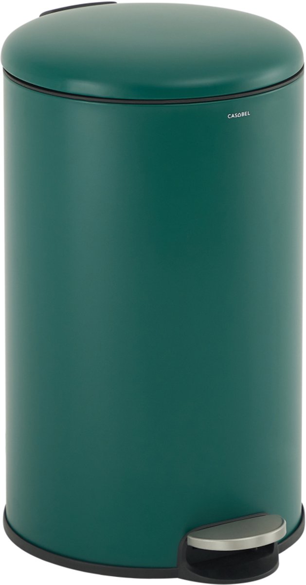 CASABEL 50L Keukenafvalbak - 100% roestvrij staal, vingerafdrukbestendig, ronde afvalbak met pedaal en deksel, groen