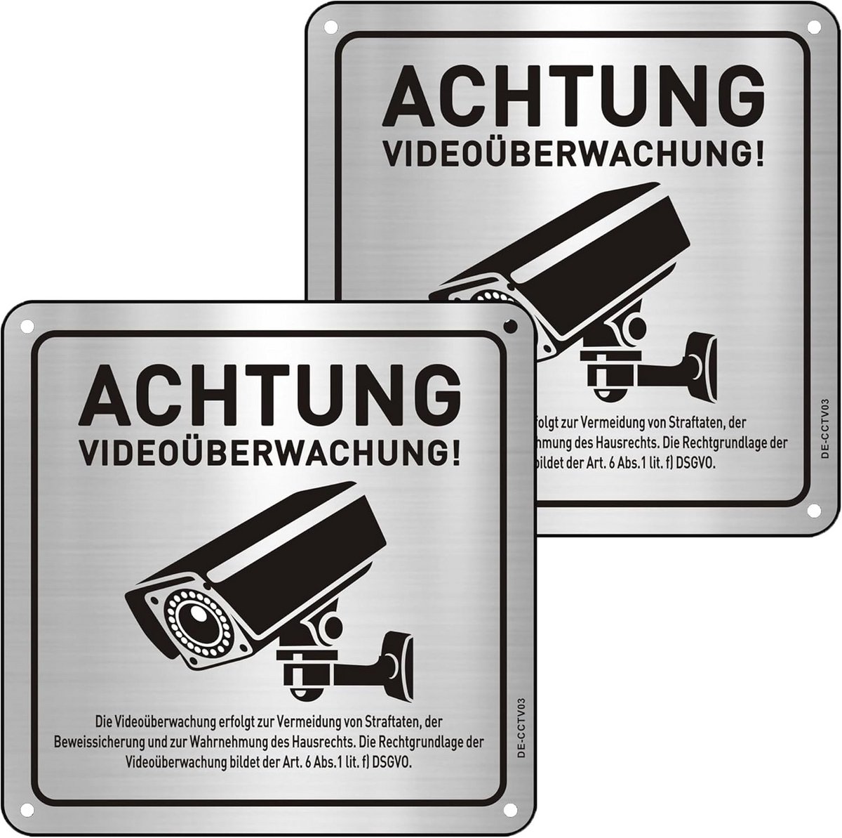 Aluminium Videobewaking Bord 15x15 cm – DSGVO-gecertificeerd, Zelfklevend, UV- en Weerbestendig – 2 stuks