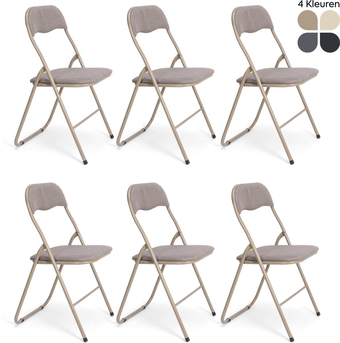 Trendy Meije® Nova Klapstoelen Set van 6 - Taupe - Linnen - Inklapbaar - Zithoogte 45 cm - Opvouwbare Stoelen - Vouwstoel