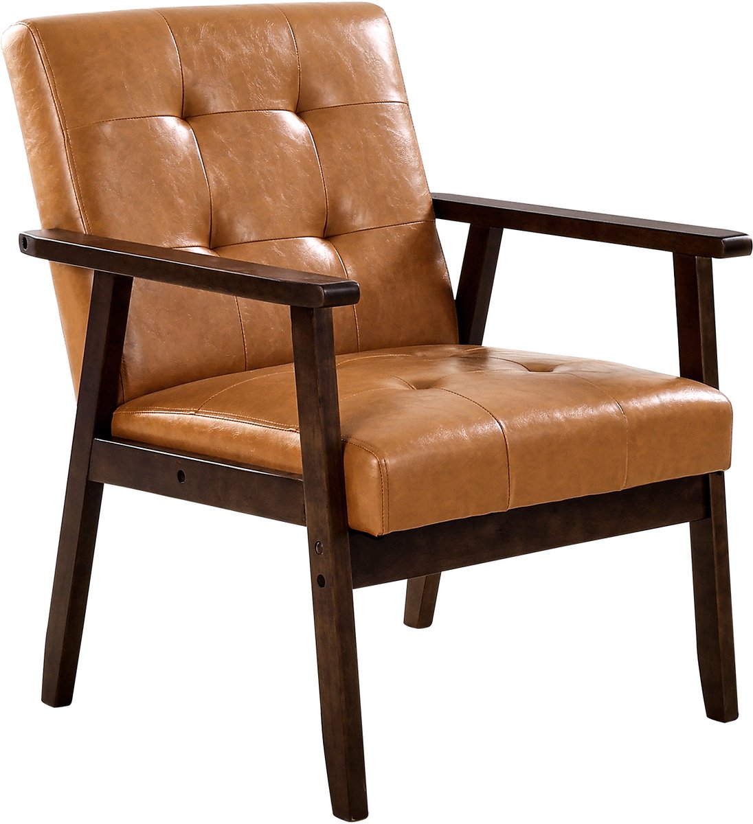 Vevor Mid-Century Modern Accent Chairs Fauteuils Gemaakt Van Pu-Leer Met Massief Houten Frame Karamel + Bruin