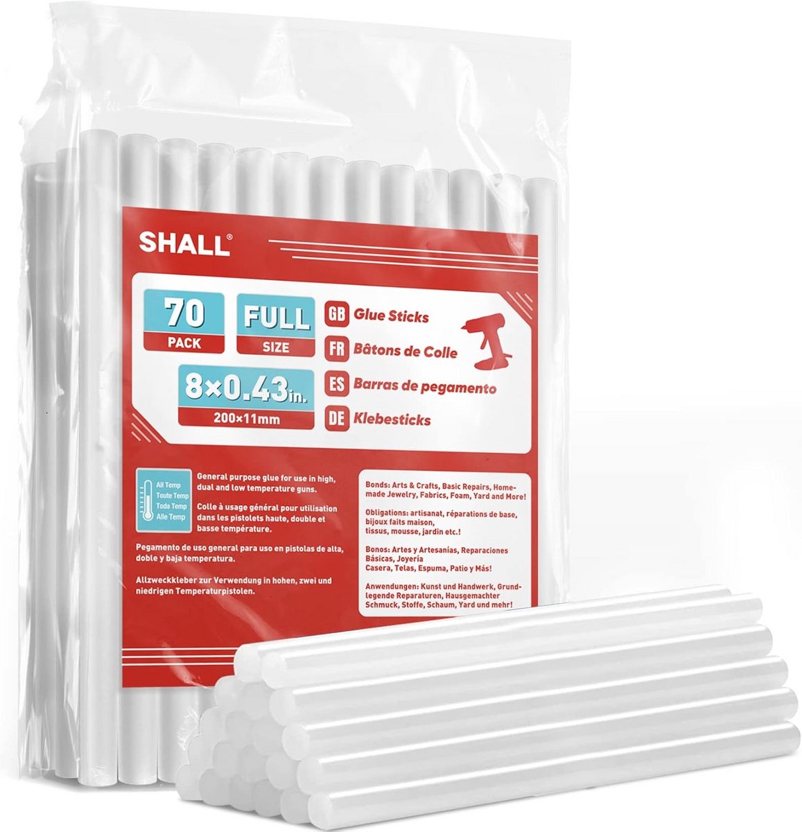 Full Size Hot Glue Sticks 11 x 200mm - Set van 70 Stuks - Geschikt voor Alle Temperatuur Lijmpistolen