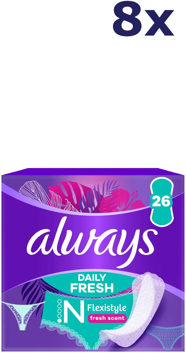 8x Always Daily Fresh - Slim Flexistyle - Inlegkruisje - Normal - 26 stuks - voordeelverpakking