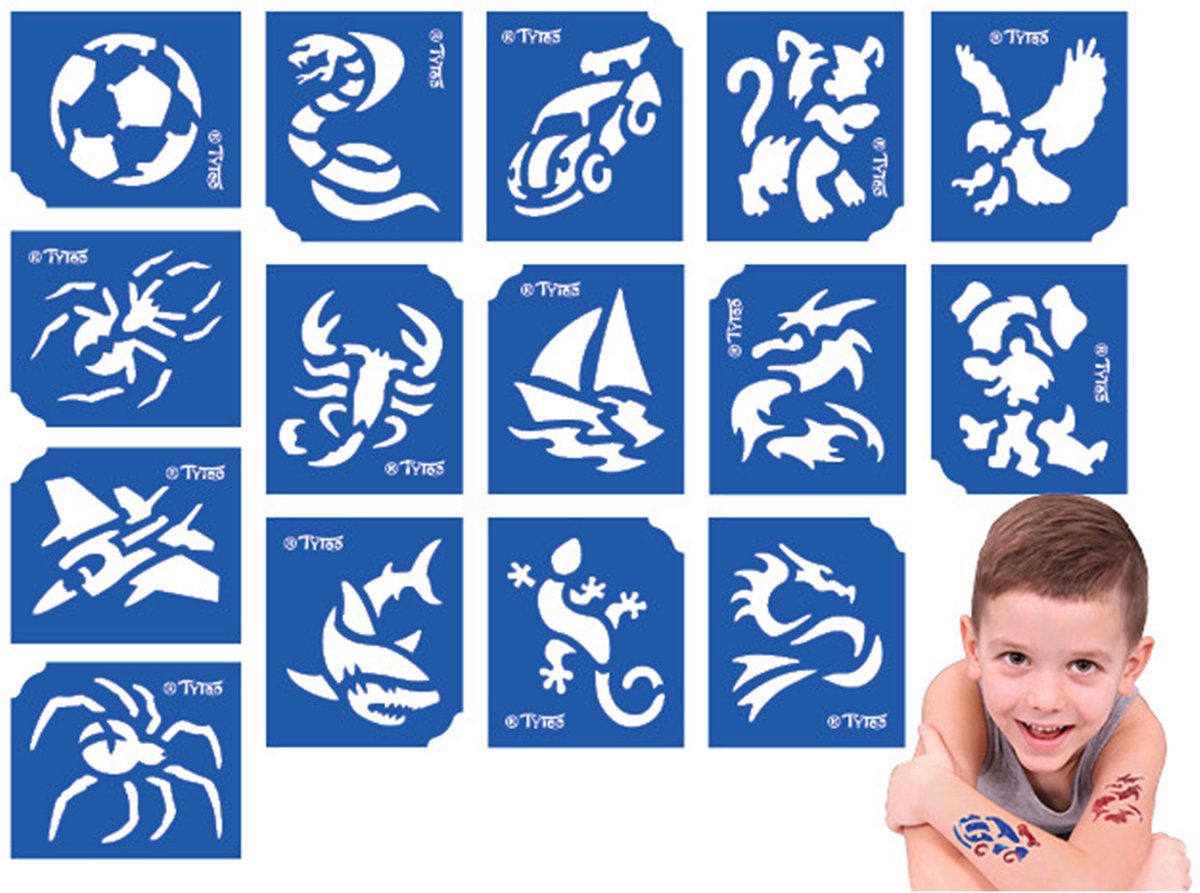 Sjabloonset voor Jongens - 15 Stuks voor Glittertattoos en Schmink 1 Stuks [TY50107]