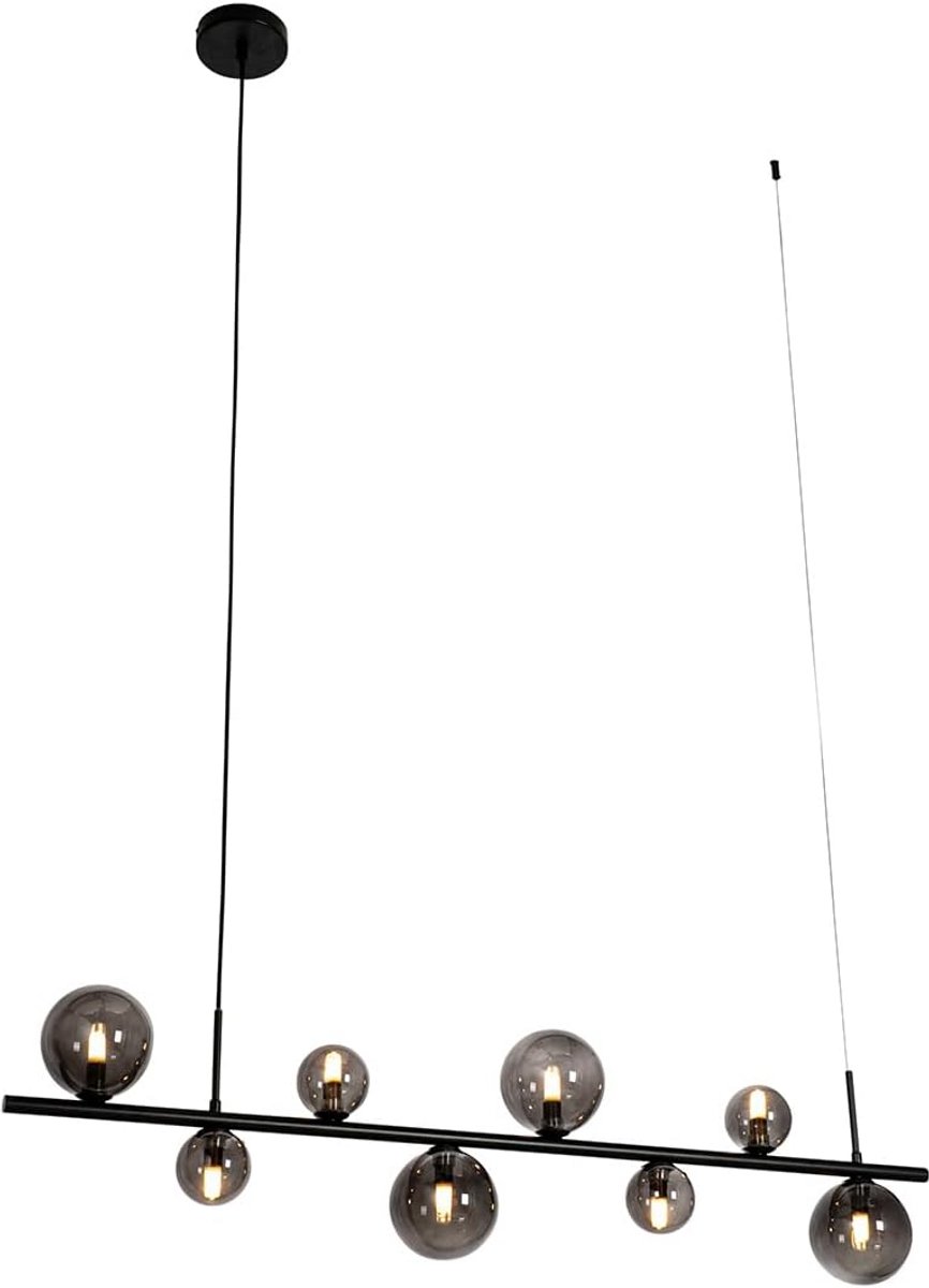 Design hanglamp zwart met smoked glas 8-lichts - G9 geschikt voor LED - Modern langwerpig 
