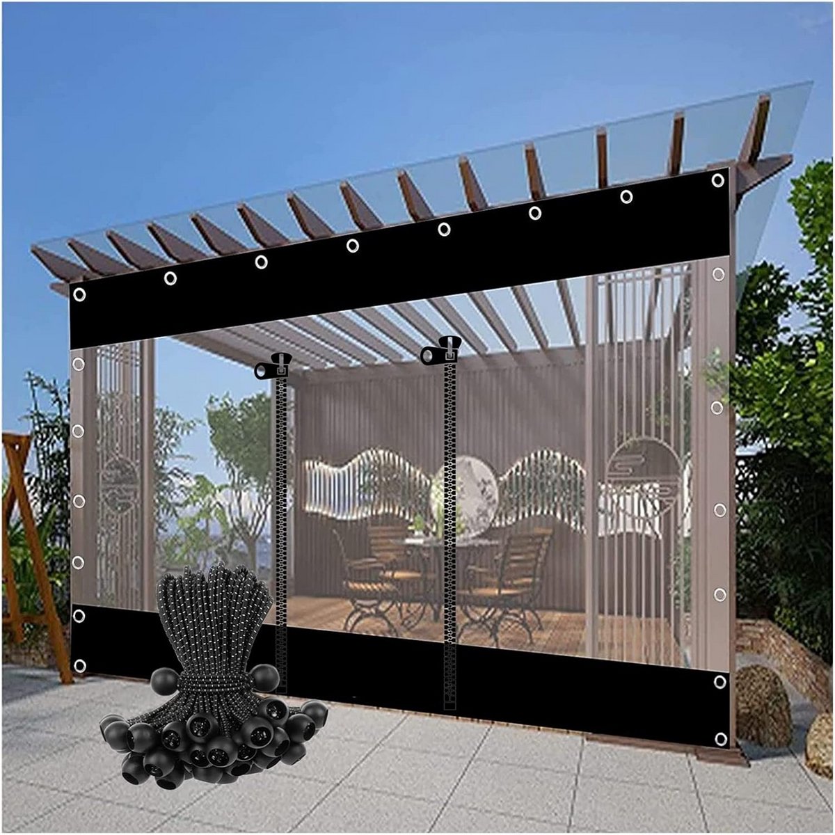 Transparant Waterdicht PVC Zeilgordijn met Roldeur voor Pergola en Terras