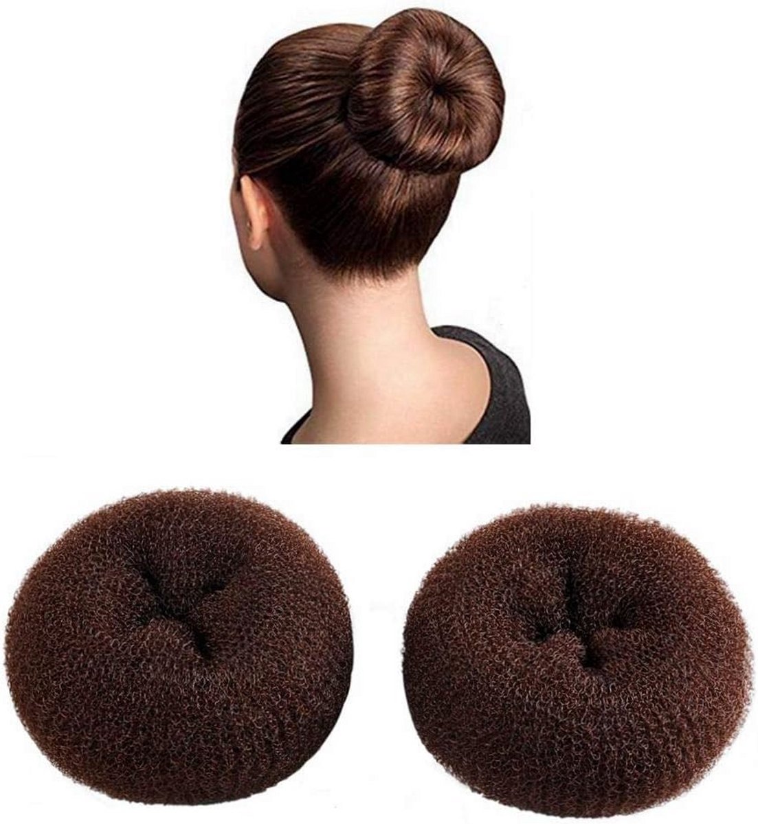 2x Grote Haar Donut Maker voor Chignon en Kapsels - Ringstijl Haar Hulpmiddel (9 cm, Bruin)