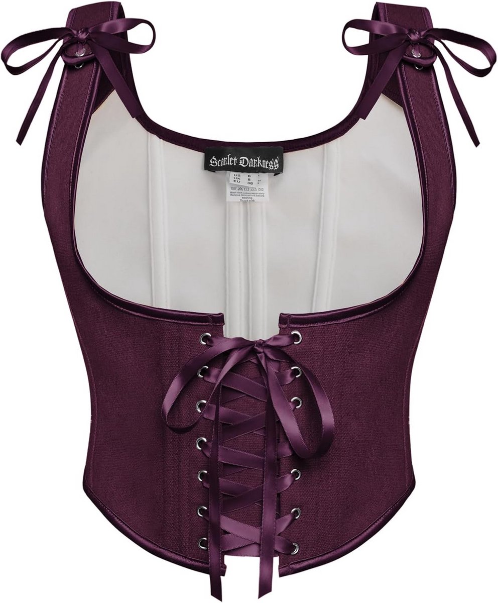 Dames Korset Renaissance Stijl U-Hals Touwsluiting Vintage Bustier Top Cottagecore