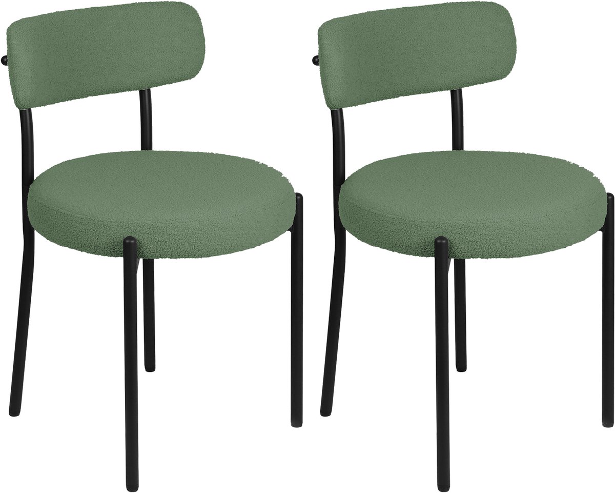 PIPIPOXER-Eetkamerstoel - Set Van 2 -metalen poten+Teddy Velvet, Groen
