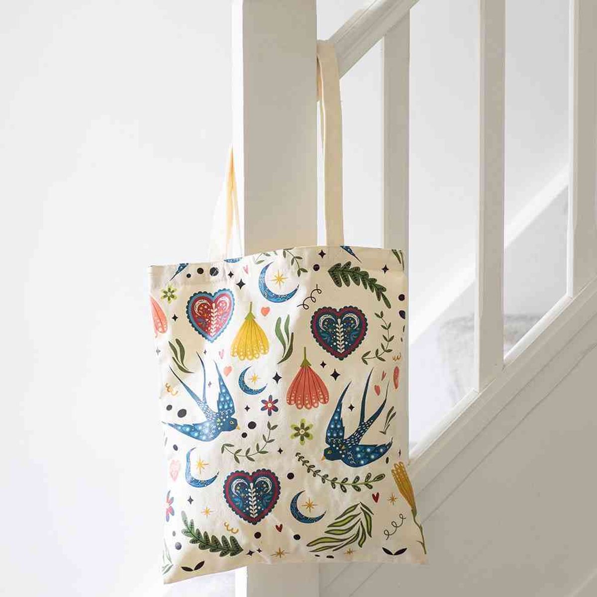 Something Different - Cream Folk Print Polycotton Tote bag - Multicolours