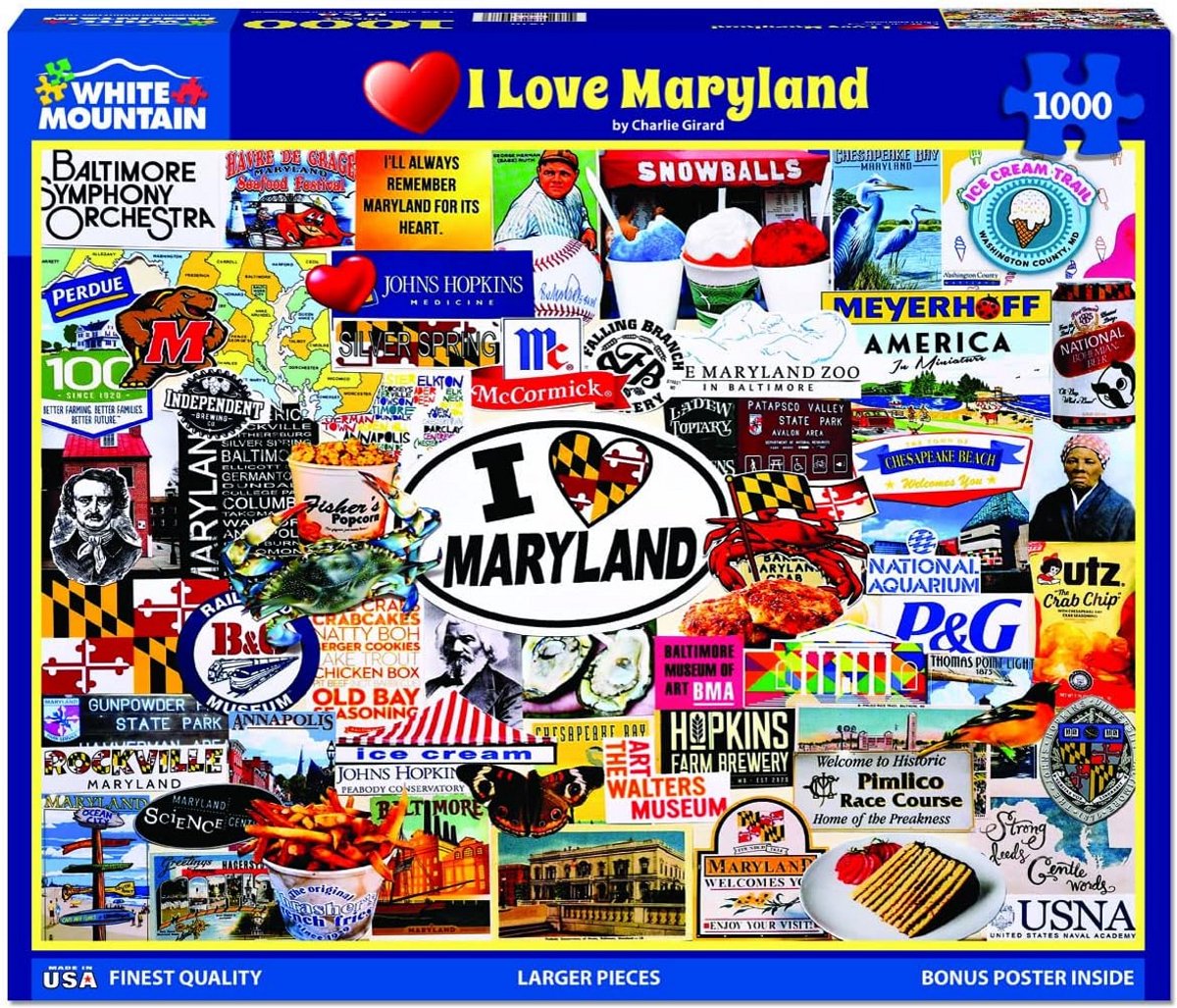 1000 Delen Legpuzzel: Vintage 'I Love Maryland' Advertenties - Educatief Puzzelspel