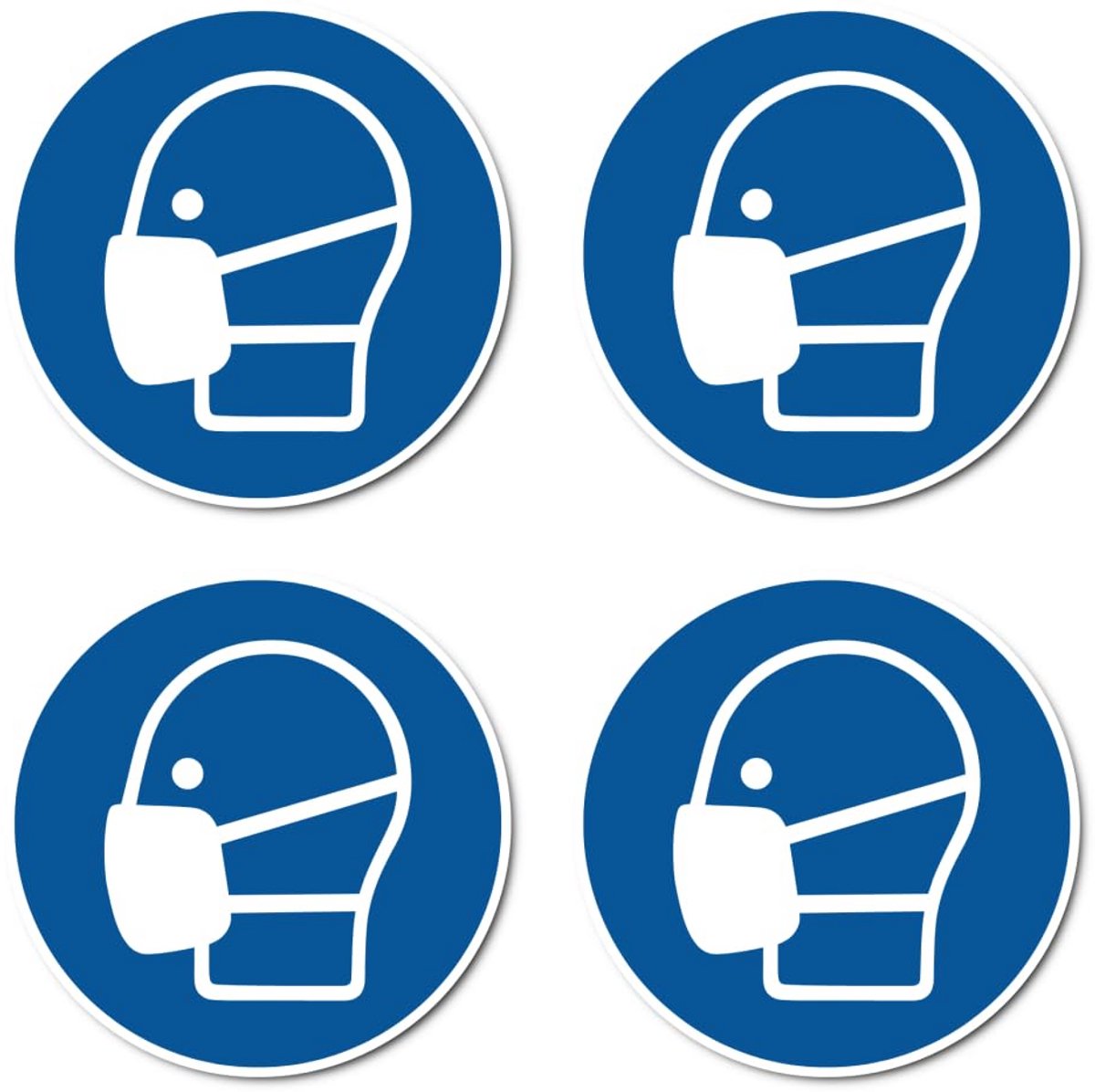 Veiligheidssticker Mondmasker Verplicht ISO 7010 Ø 10 cm - 4 Stuks