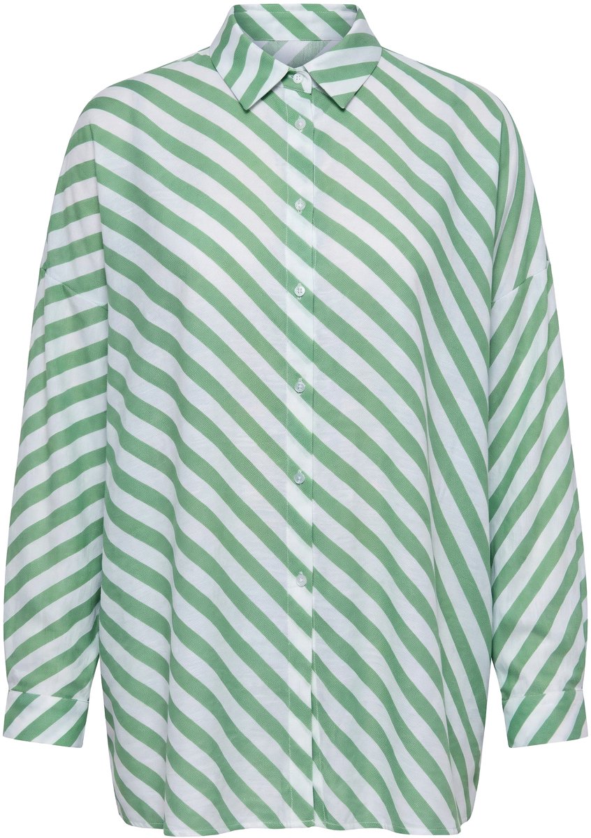 Studio Untold - Dames - Overhemd licht transparant strepen vleermuismouw - Groen - Maat 46+