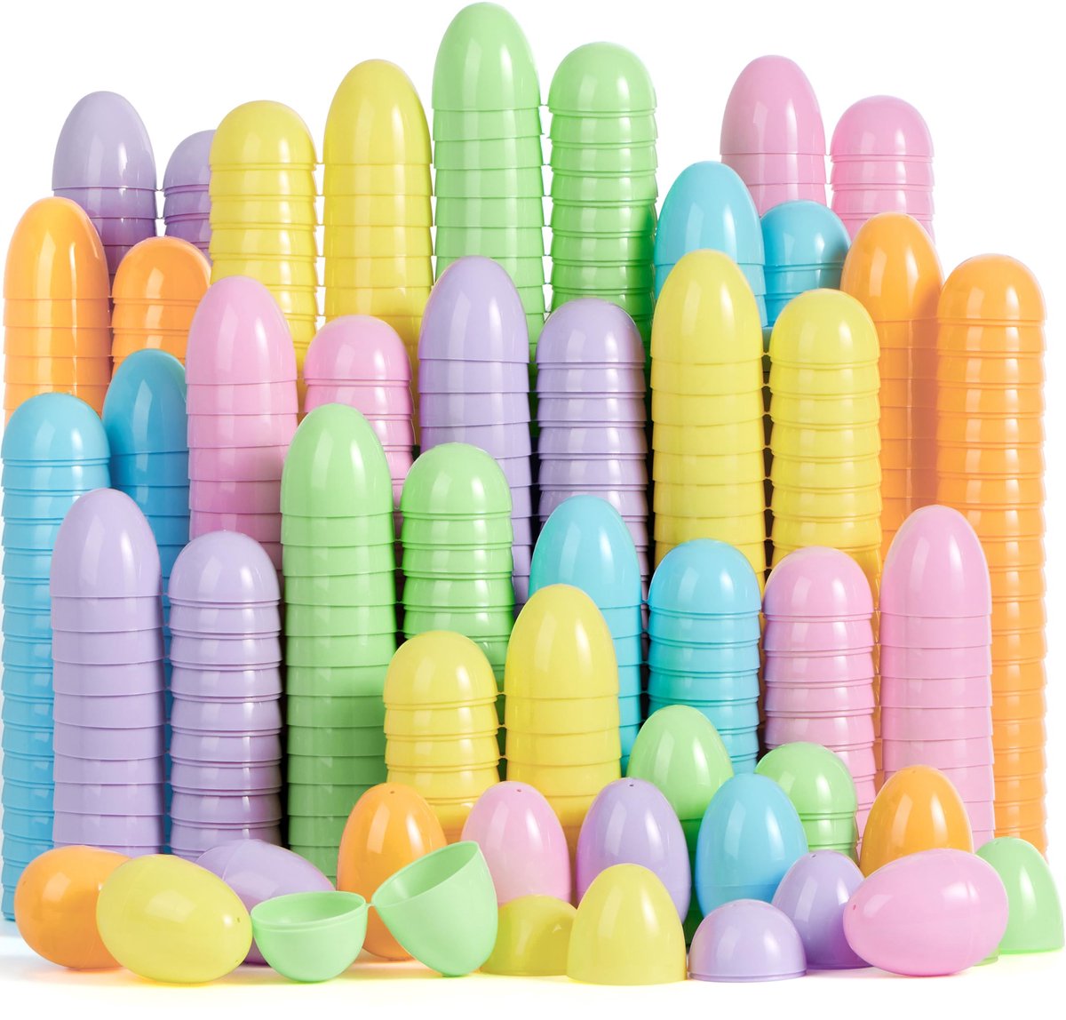 JOYIN 50 stuks pastelkleurige paaseieren van 8 cm, lege paaseieren om te vullen, kleurrijke kunststof eieren voor paasjacht, feestgeschenken, vulmanden, benodigdheden