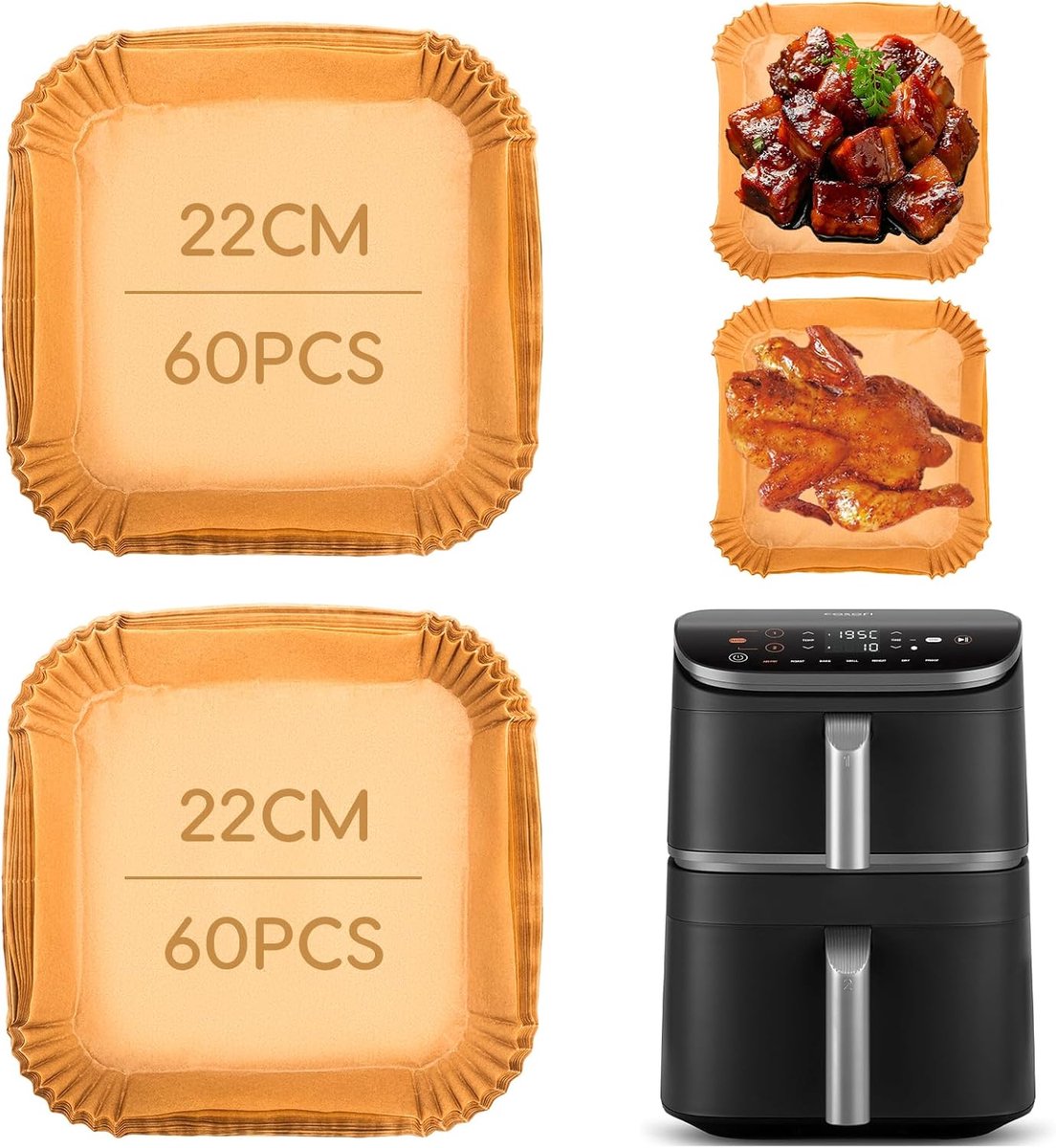 Imperatoris - bakpapier airfryer - 120 stuks - bakpapier - Airfryer Accesoires - bakpapier airfryer vierkant - 22 x 23 cm - 10.8 L - Bakpapiervellen - airfryer wegwerpbakjes - Hittebestendig en Vetvrij Airfryer Bakpapier