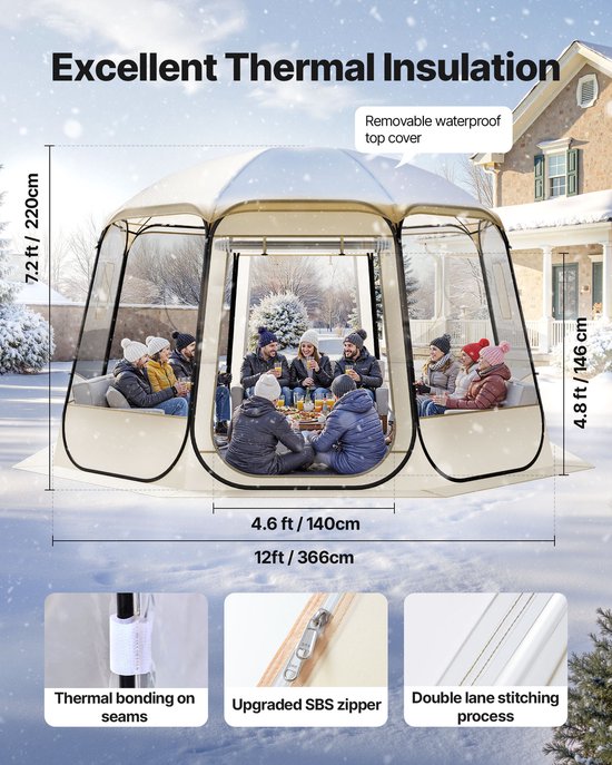 VEVOR Pop-up Bubble Tent, 366 x 345 x 220 cm, Transparante Kampeertent, Tuinkoepel Iglo Tent met Ramen, Sporttent, 540° Panoramisch Uitzicht, voor 10-12 Personen, Terras, Achtertuin van Merkloos — afbeelding 3