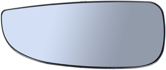 Vormvast, lichtblauw spiegelglas met zwarte rand.