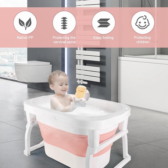 Opvouwbaar Babybad - Peuterbad Kinderbad - Veilig Baden - Ingebouwde Thermometer - 74x51x42cm - Roze van Merkloos — afbeelding 5