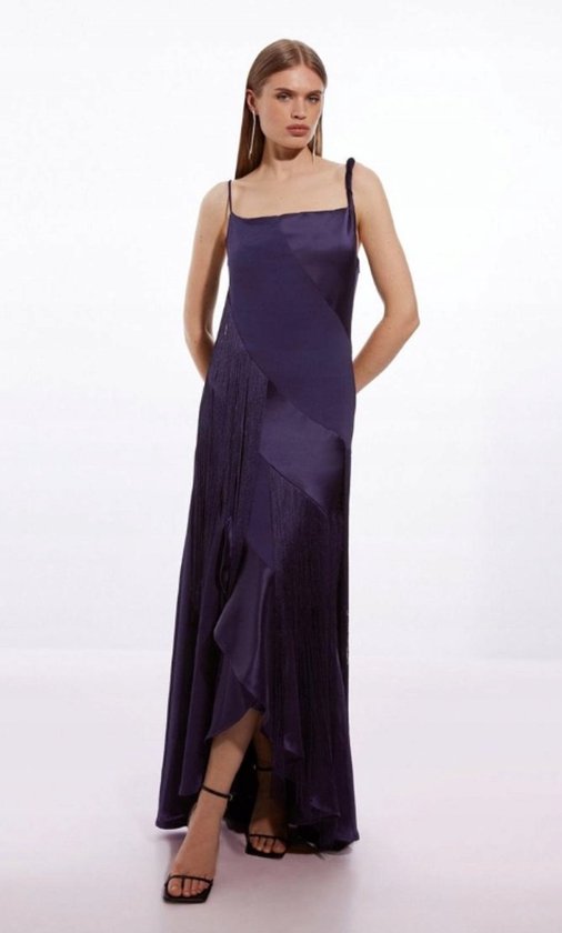 Karen Millen - Maxi Jurk - Navy - Falbanen - Franjes