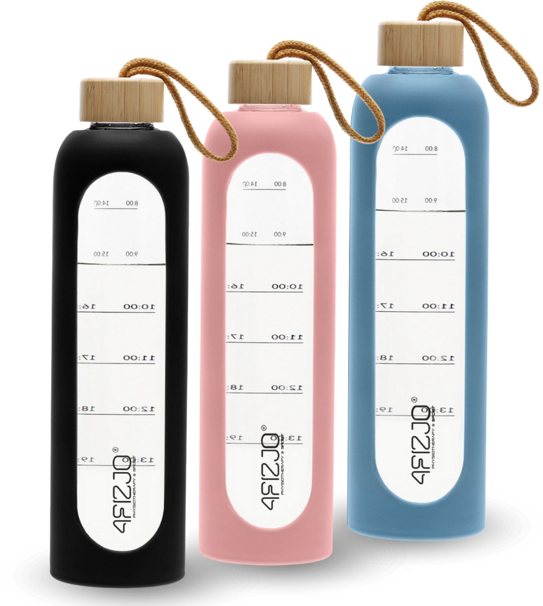 4FIZJO - Serie - Glazen Waterfles - 1l - Zwart