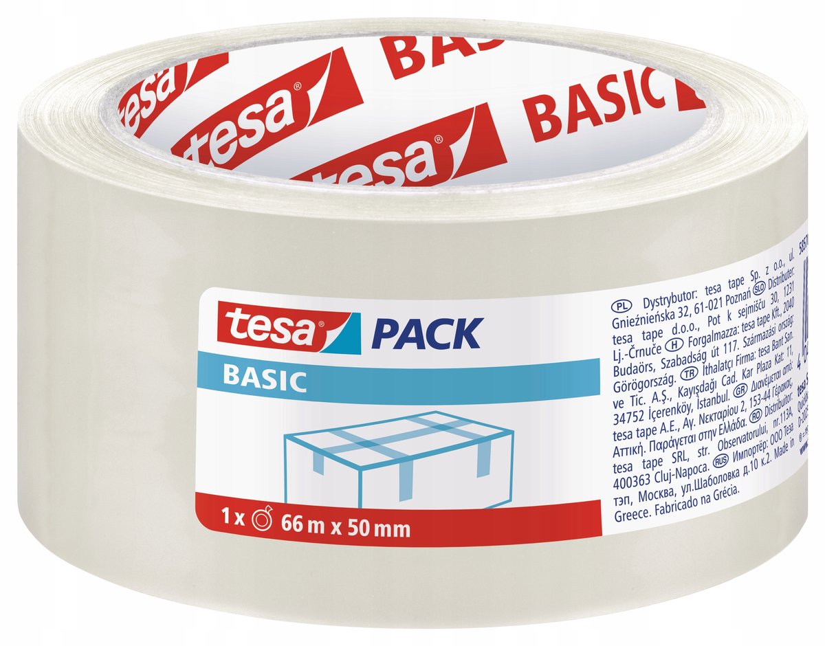 Tesa BASIC - Verpakkingstape - 66m x 50mm - Transparant - UV-bestendig