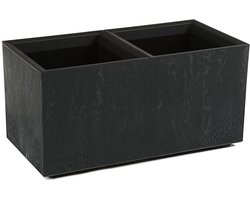 HowHomely Betonique Serie - Rechthoekige Plantenbak - Zwart Beton - Grote Capaciteit - Praktische Wielen