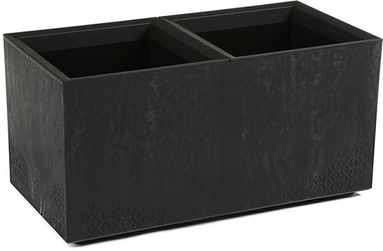 HowHomely Betonique Serie - Rechthoekige Plantenbak - Zwart Beton - Grote Capaciteit - Praktische Wielen