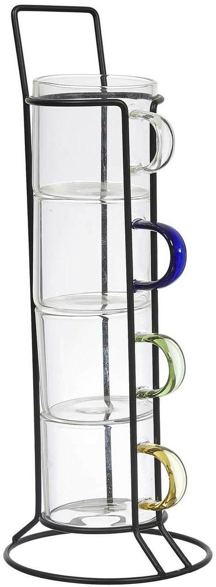 HowHomely COLOR Serie - Espresso Glazenset - 4 stuks - Kleurrijke Handgrepen - Metalen Standaard