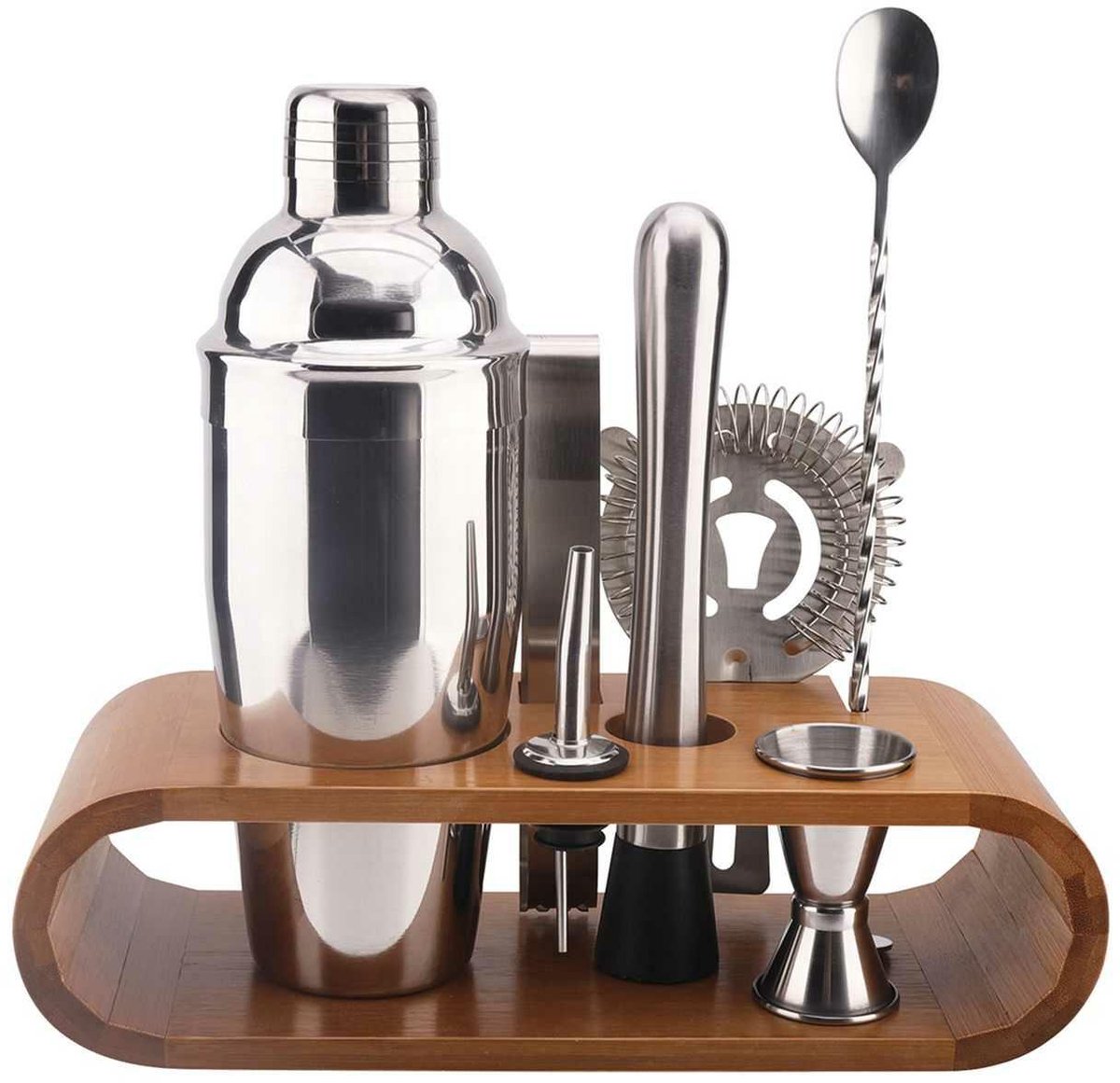 HowHomely MIXOLOGY - Cocktailset - Roestvrij staal - 7 stuks - Inclusief bamboe standaard