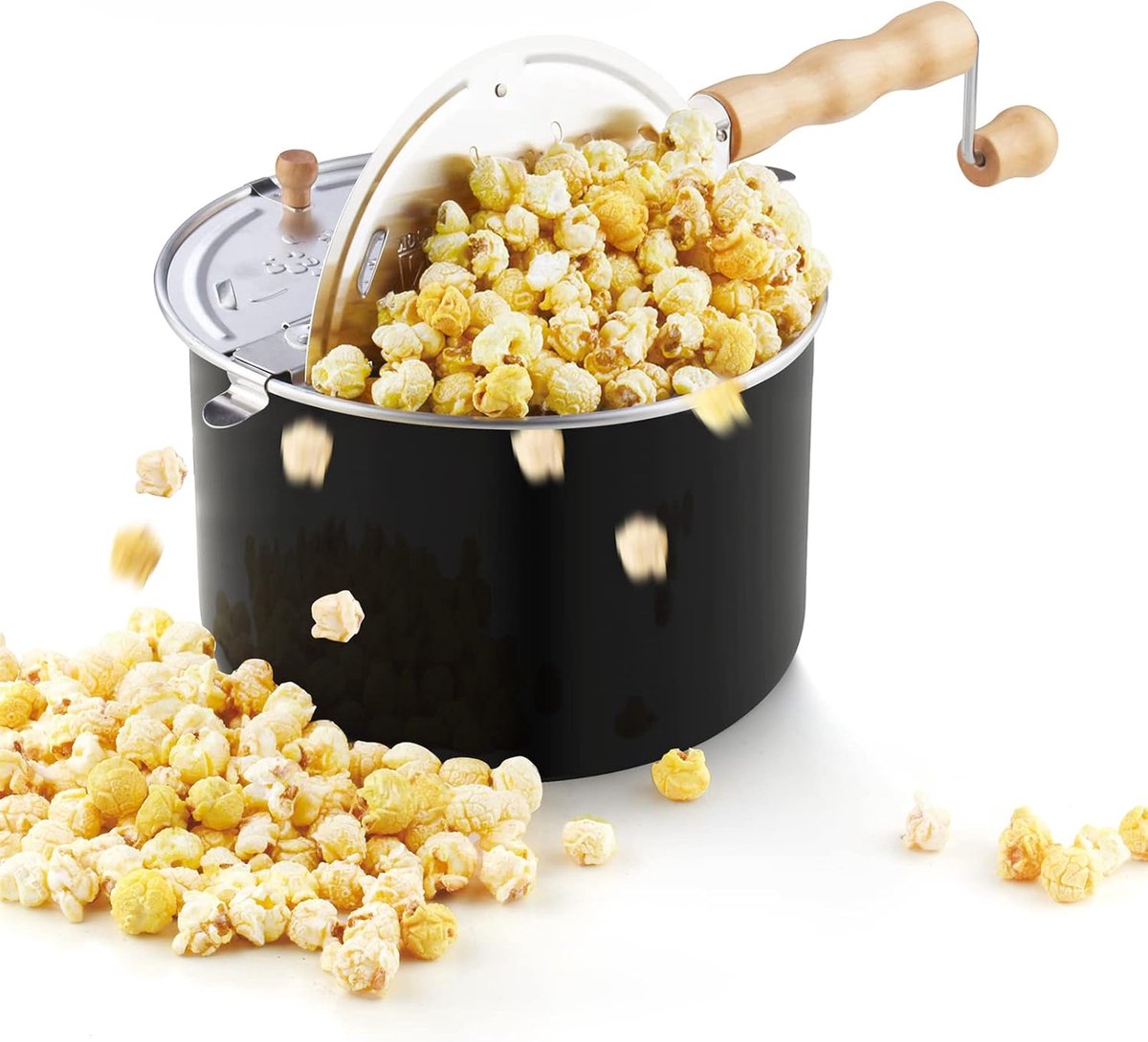 Popcorn Pan - Snack Maker - Thuis Films Kijken - Gelijkmatige Warmte - 6 Quarts - Zwart