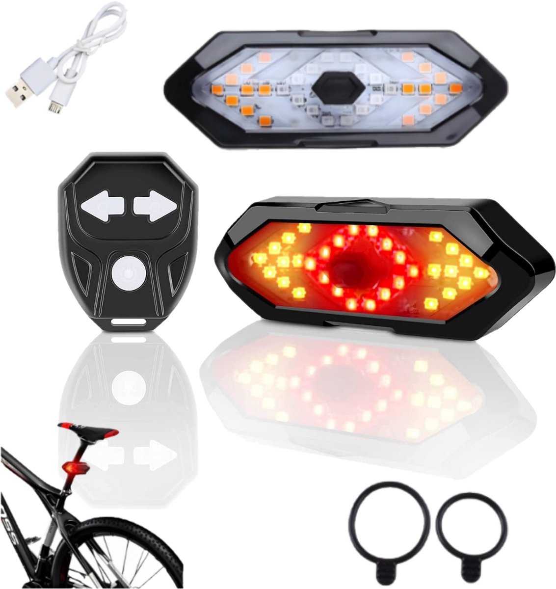RAION - Achterlicht Fiets - LED Richtingaanwijzer - 5 Modi - USB Oplaadbaar - Inclusief Afstandsbediening