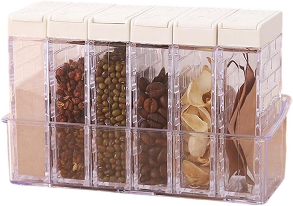Kruidenpotjes Set - Keuken Organisatie - Kruiden Bewaren - Stapelbaar Ontwerp - 6 Stuks - Wit