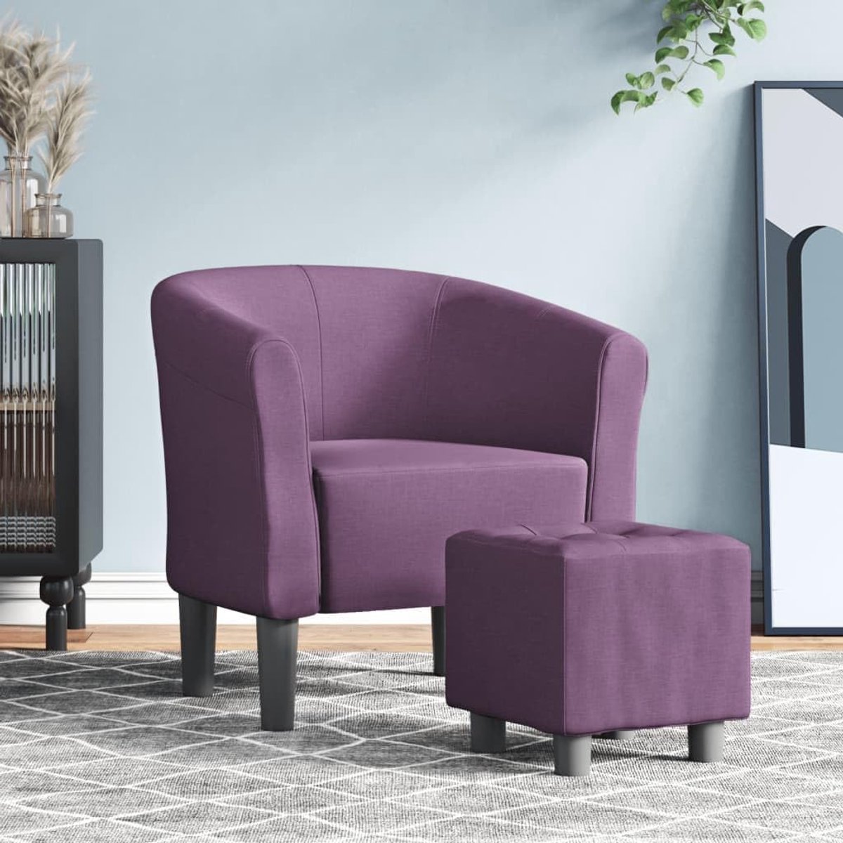 Clubstoel met kruk - Oorfauteuil accentstoel - Ontspannen lezen - Duurzame stoffen bekleding - 70 x 56 x 68 cm