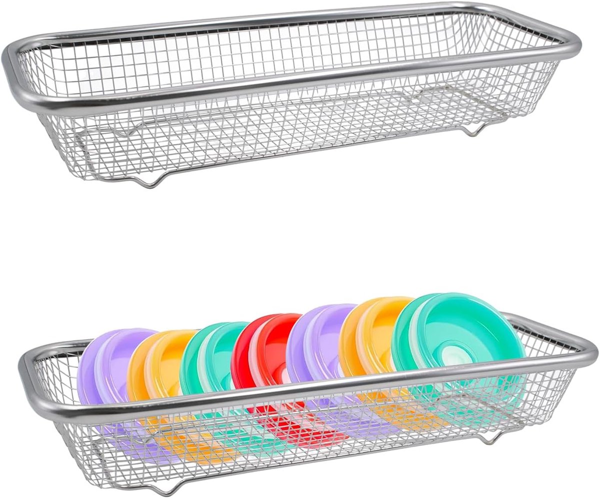 Bekerdeksel Organizer - Deksels Houder - Keuken Opbergen - Set van Twee - 30cm Lengte - Zilver