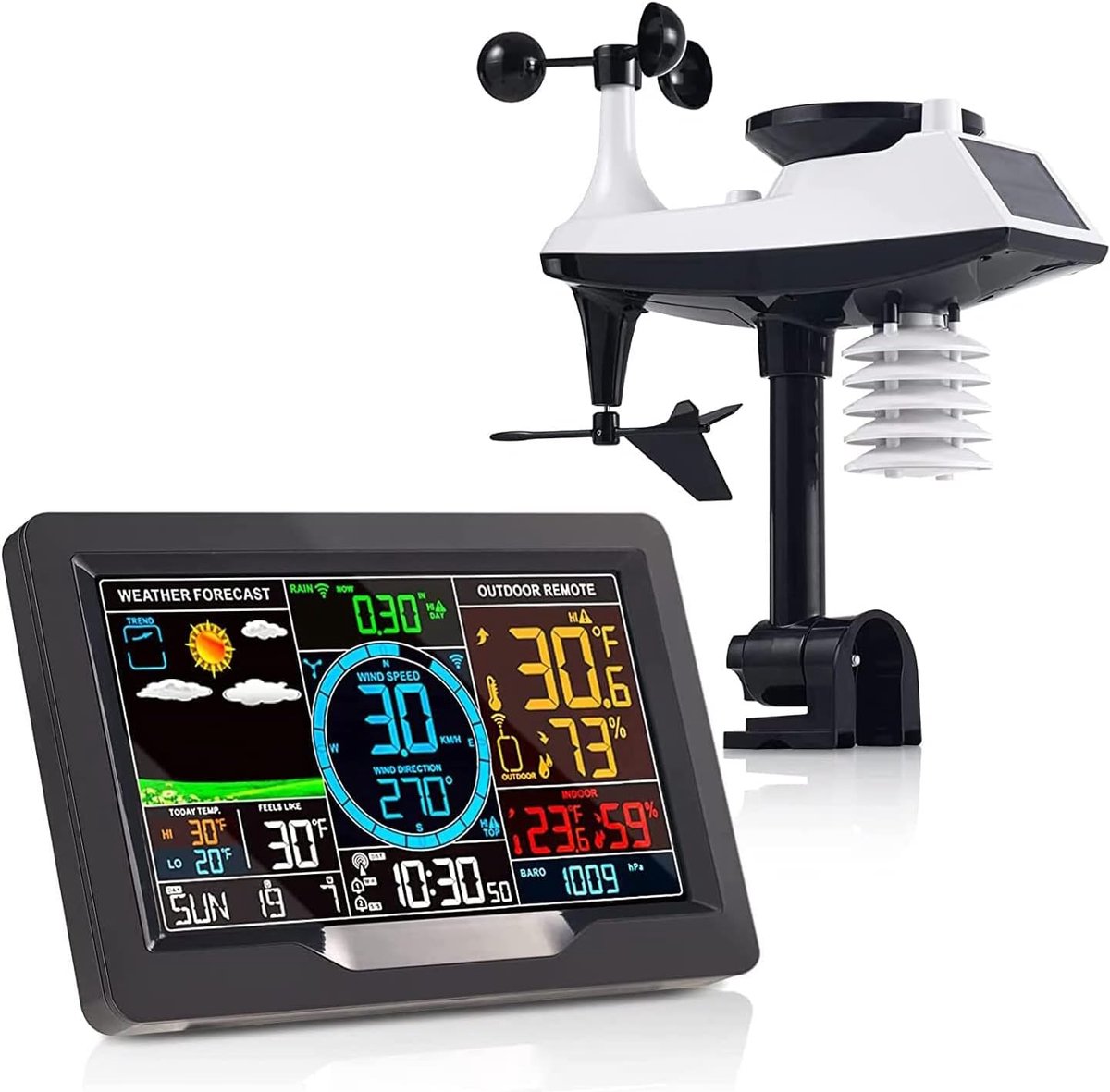 Weerstation Binnen Buiten - Weermonitor - Weer Voorspellen - Uitgebreide Metingen - Temperatuur Vochtigheid - Zwart