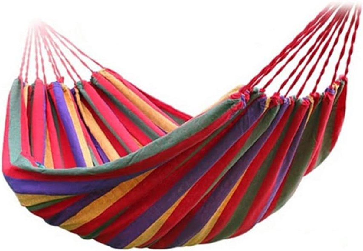 Stoffen Hangmat - Dubbele Hangmat - Buiten Ontspannen - Inclusief Draagtas - 260x80cm - Gekleurde Strepen