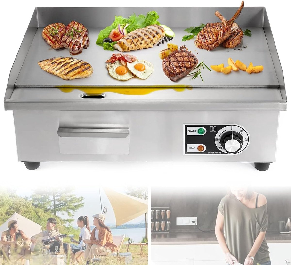 Elektrische Bakplaat - Platte Grill - Professioneel Koken - Thermostatische Controle - 55x