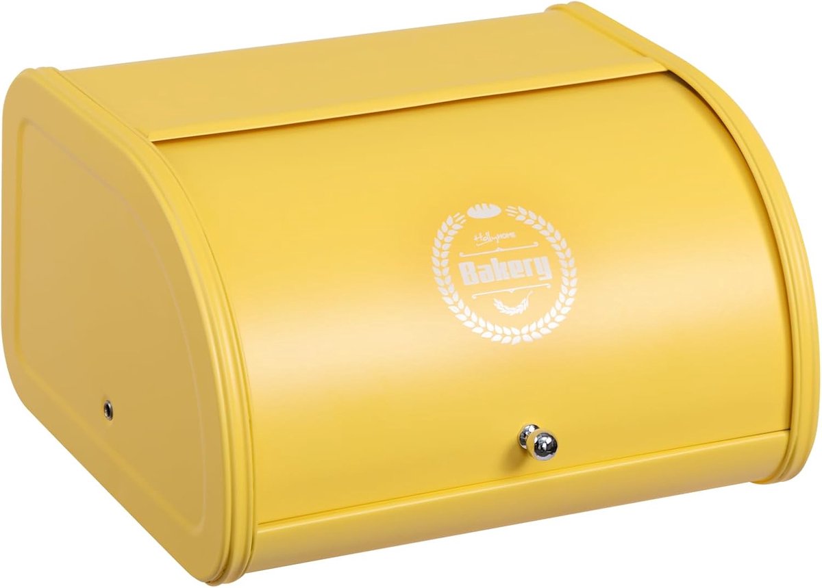 Broodbak - Broodtrommel Keuken - Brood Bewaren - Oprolbaar Deksel - 30.5x26x17.5cm - Lichtgeel