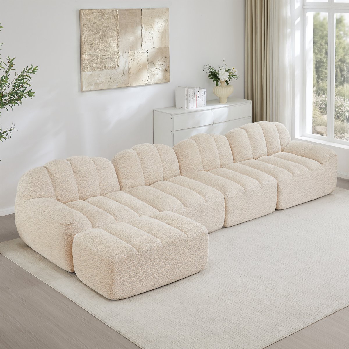 OKWISH Hoekbank 4-Zits - Modulair Met Ottoman En Diepe Zitting - Voor Woonkamer Of Apparte