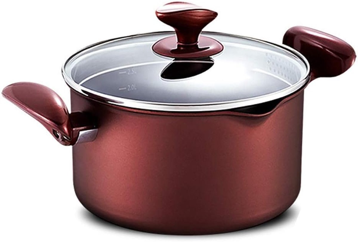 Duurzame soeppan - Melkpan met deksel - Huishoudelijk koken - Antiaanbaklaag - 4L 22cm - Rood