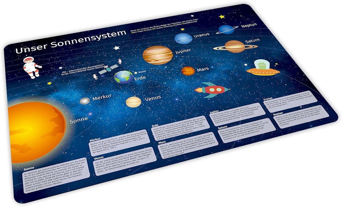 Kinder Placemat Vinyl - Tafelkleed Kind - Bescherming Tafel - Scheurvast Waterdicht - 42x30cm - Zonnestelsel