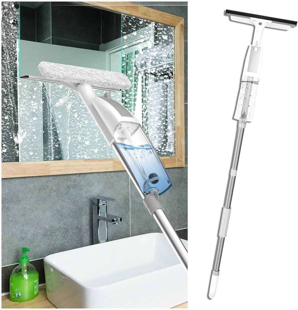 Raamwisser Set - Glasreiniger Tool - Streeploos Ramen - Verlengbare Steel - 24x120cm