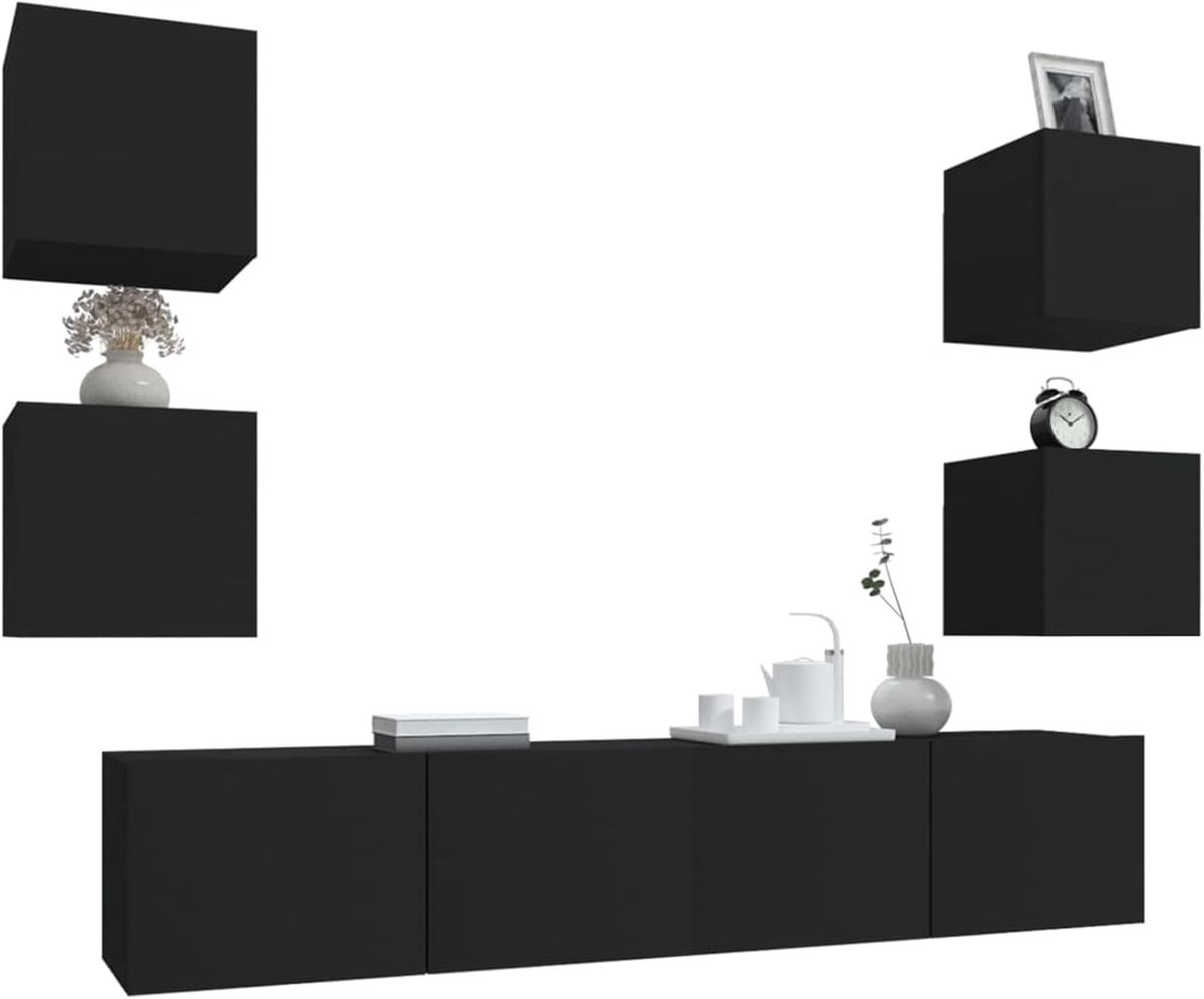 Tv-meubelset - Wandkast Set - Woonkamer Inrichting - Modulair Ontwerp - 6 Delig - Zwart