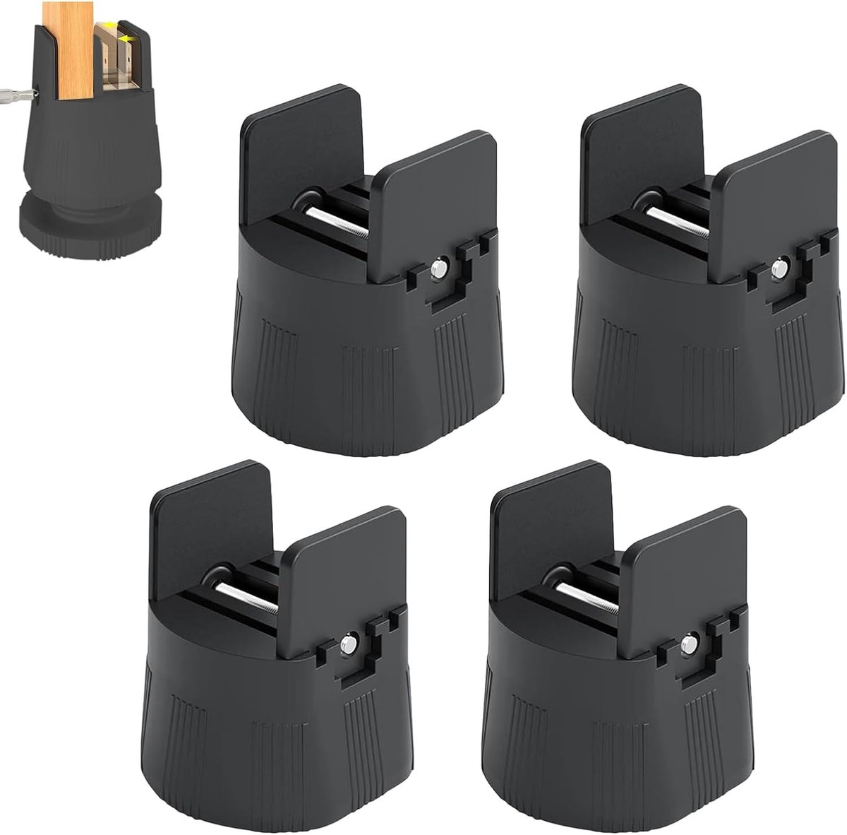 Meubelverhogers - Bedverhogers Stoelpoten - Meubels Verhoging - Met Schroefklem - 6-8 cm Verstelbaar - Zwart