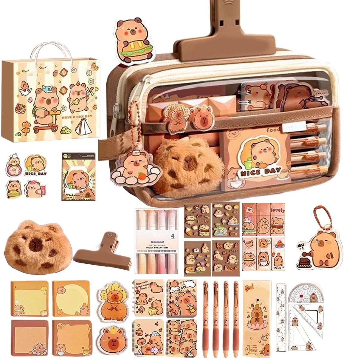 Capibara Etui - Pennenzak Organizer - School Spullen Opbergen - Brede Opening - Grote Capaciteit - Een Set